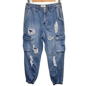 Forever 21 Distressed Cargo Jeans Women’s 27 Medium Wash High Rise Jogger Pants